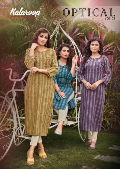 Optical Vol 3 By Kalaroop Fancy Rayon Summer Wear Kurti Collection